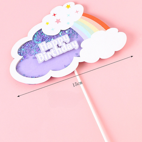 Que cắm Hpbd mây + cầu vồng kim tuyến Tím