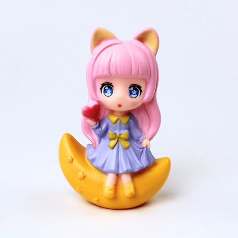 Đồ chơi bé gái tóc hồng ngồi trăng vàng