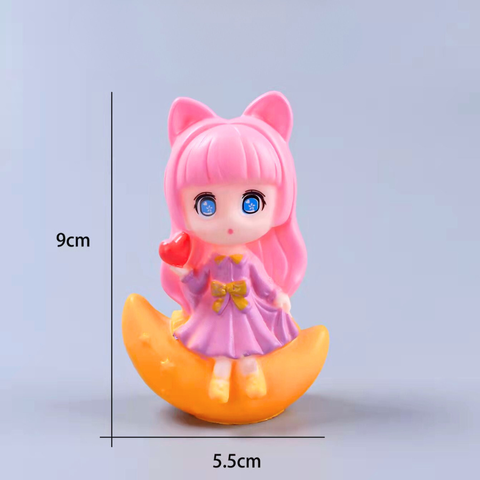 Đồ chơi bé gái tóc hồng ngồi trăng vàng