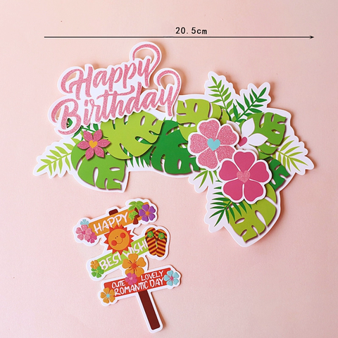 Que cắm chữ HPBD hồng + cành cây xanh