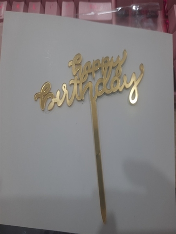 Topper mica HPBD chữ thường vàng