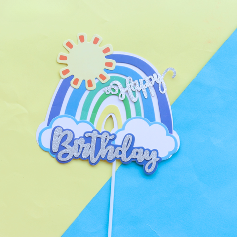 Que cắm HPBD mặt trời cầu vồng cầu vồng XANH nhũ bạc