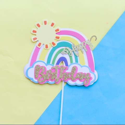 Que cắm HPBD mặt trời cầu vồng cầu vồng HỒNG nhũ vàng