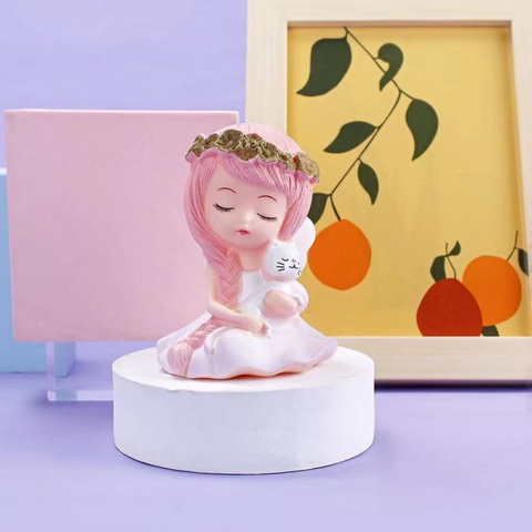 Đồ chơi trang trí bé tiên HỒNG ôm Mèo