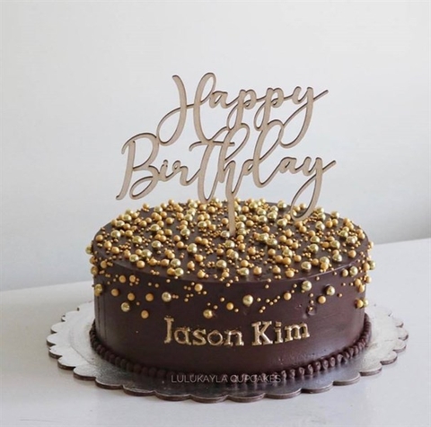 #Topper mica HPBD chữ hoa nét dài màu vàng 6