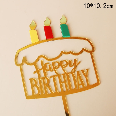 Topper mica hpbd hình bánh sinh nhật vàng