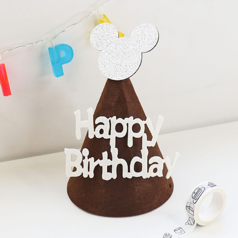 Mũ sinh nhật vải cho bé màu NÂU gấu trắng (12*14cm)