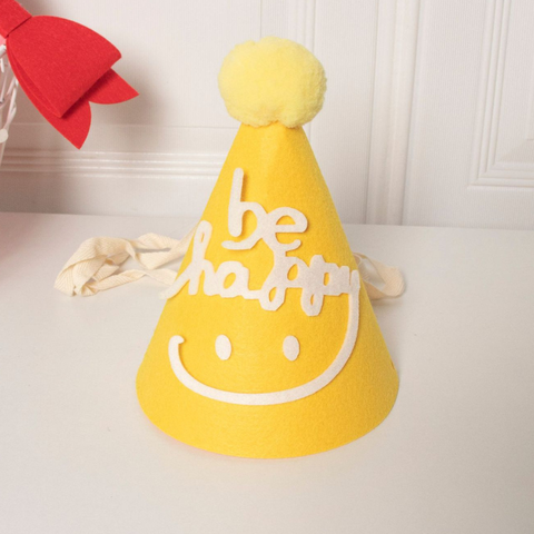 Mũ sinh nhật vải cho bé màu VÀNG bông vàng(12*14cm)