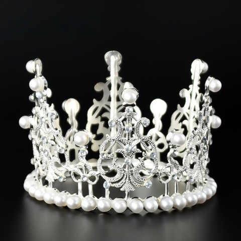 Vương miện tròn ngọc trai BẠC ĐK 11.5*7.5cm