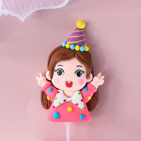 Que kute bé gái mũ sinh nhật áo HỒNG chấm bi