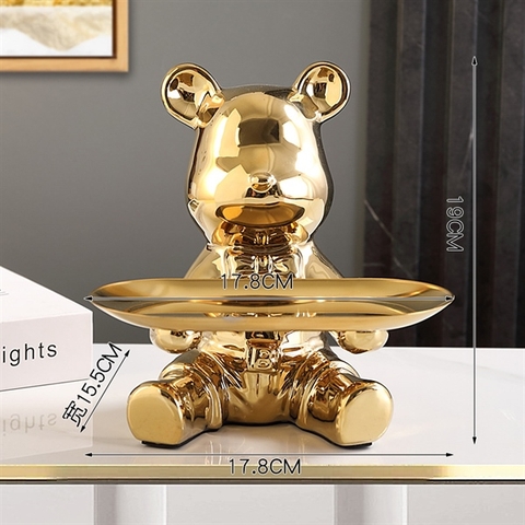 Tượng Gấu Bear bê đĩa màu VÀNG 18*19cm