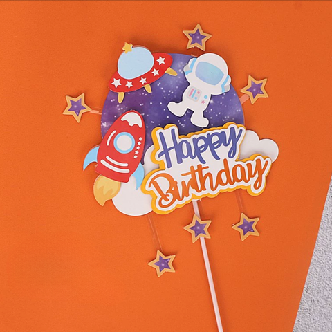 Que biển hiệu phi hành gia+ tên lửa đỏ+đĩa bay 3D