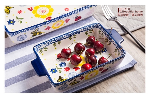 A158 Thố nướng hoa bướm chữ nhật size nhỏ 22.5*4.5*13.5cm