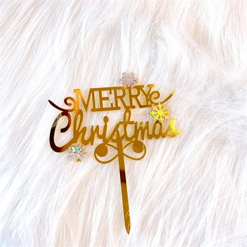 Topper mica MC Chữ vàng bông tuyết bạc