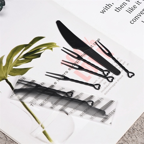 COMBO 10 SET Dao, dĩa ăn bánh trung thu ĐEN (DAO 12,5CM)