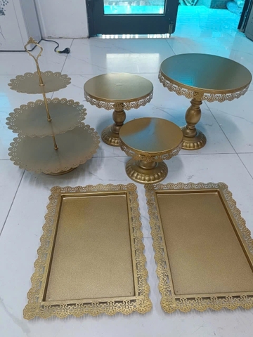 Sét bàn tiệc hoa văn vàng (6 chi tiết)