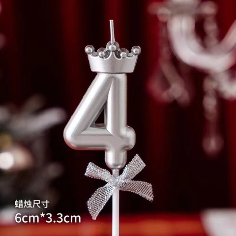 Set 10 nến số vương miện bạc số 4