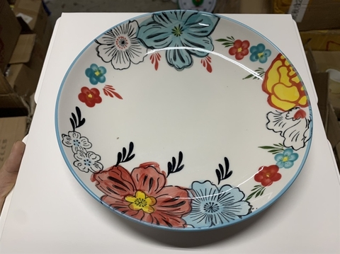 HOA DÂM BỤT VIỀN XANH- Đĩa tròn sâu lòng- 23*5cm- 645g
