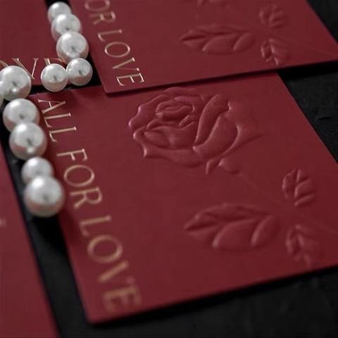 SET 5 hình vuông giấy dập HOA HỒNG màu ĐỎ