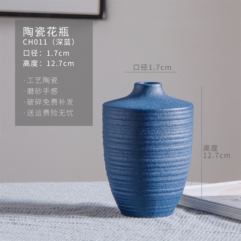 BH8- Bình hoa màu xanh Navy chân to cổ nhỏ 13*9cm