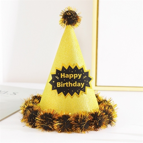 Mũ sinh nhật màu VÀNG viền kim tuyến