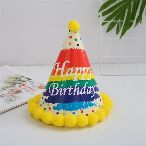 Mũ sinh nhật viền bông màu VÀNG (mã to)