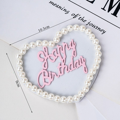 Que cắm HPBD trái tim trắng gắn Ngọc Trai