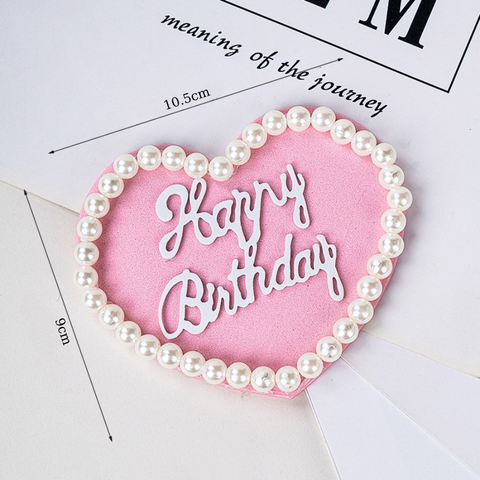 Que cắm HPBD trái tim HỒNG gắn Ngọc Trai