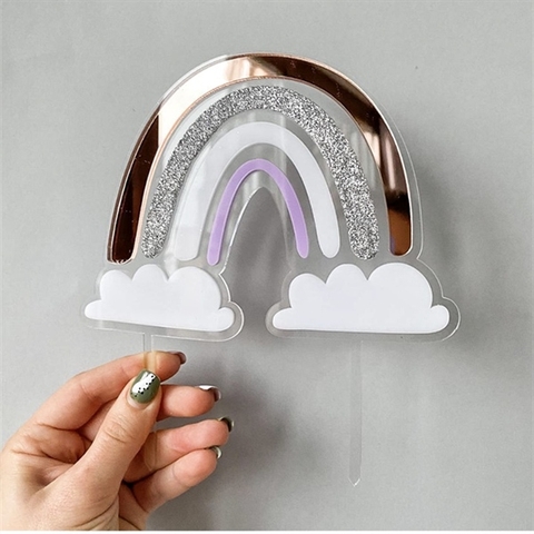 Topper mica 2 lớp CẦU VỒNG KIM TUYẾN BẠC