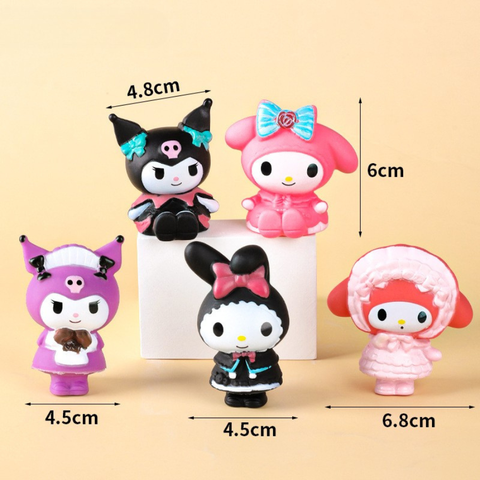 Đồ chơi trang trí SET 5 BÉ MÈO ĐEN, HỒNG, TÍM Melody nhựa