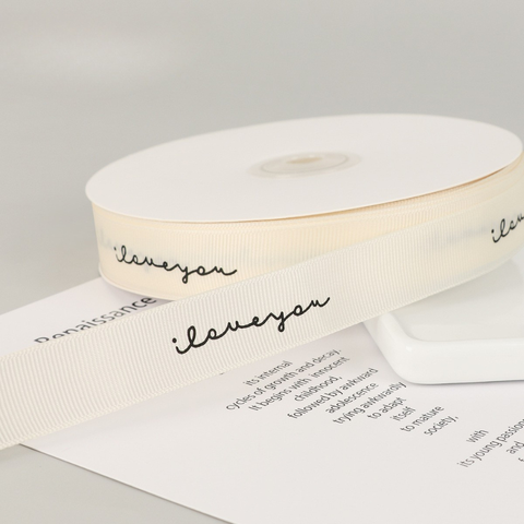 RB I LOVEYOU 2cm*35m màu NGÀ chữ ĐEN thường nét mảnh CAO CẤP