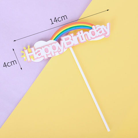 Que HPBD GIẤY cầu vồng + mặt trời + mây 2 lớp màu HỒNG