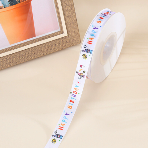 RB HPBD 2,5cm chữ sắc màu + icon mặt trời bướm trai gái