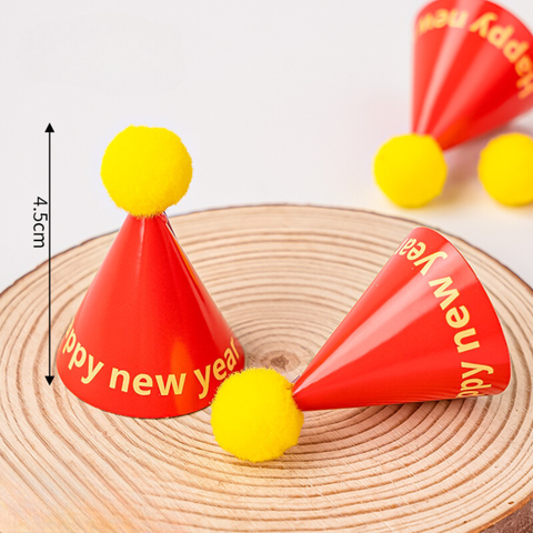 SET 15 Mũ mini TẾT HPNY màu ĐỎ chóp bông HỘP TRONG mix mẫu