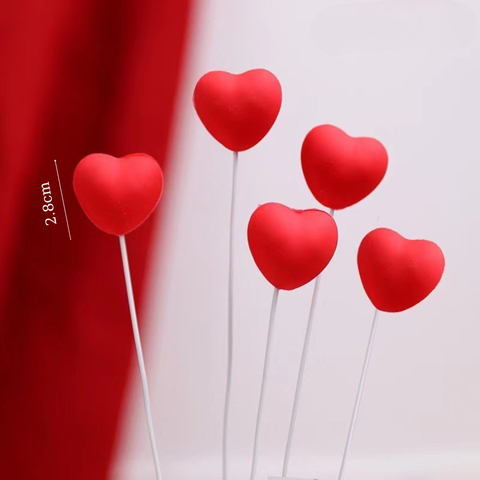 Set que cắm 5 tim 3D nhựa ĐỎ size TO 2.3*2.8cm