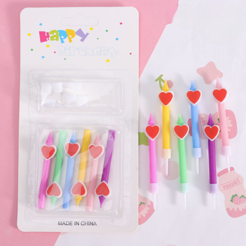 Set 6 nến ngắn nhiều màu gắn TIM