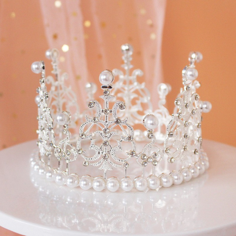 Vương miện tròn ngọc trai BẠC ĐK 12*7,5cm TO MỚI