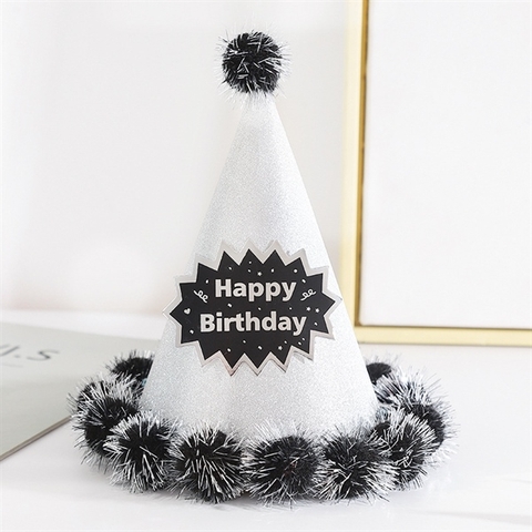 Mũ sinh nhật màu BẠC viền kim tuyến