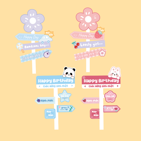 Set que giấy - BIỂN CHỈ HOA THỎ GẤU - chúc mừng sinh nhật (combo2)