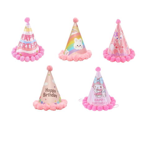 SET 10 mũ sinh nhật viền bông HỒNG kute NHỎ