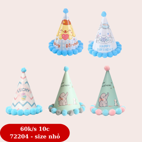 SET 10 mũ sinh nhật viền bông XANH mix mẫu kute NHỎ