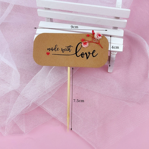 Que biển hiệu giấy nâu MADE WITH LOVE + HOA ĐỎ