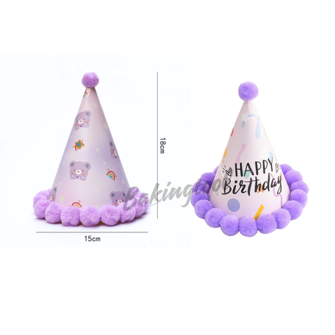 Mũ sinh nhật viền bông màu TÍM (mã to)