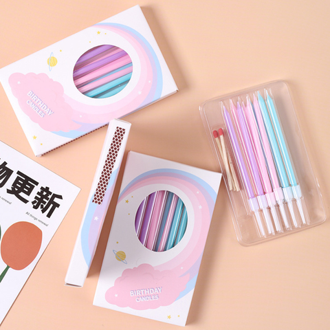 Vỉ 10 nến thẳng xanh - hồng -tím ( kèm diêm)