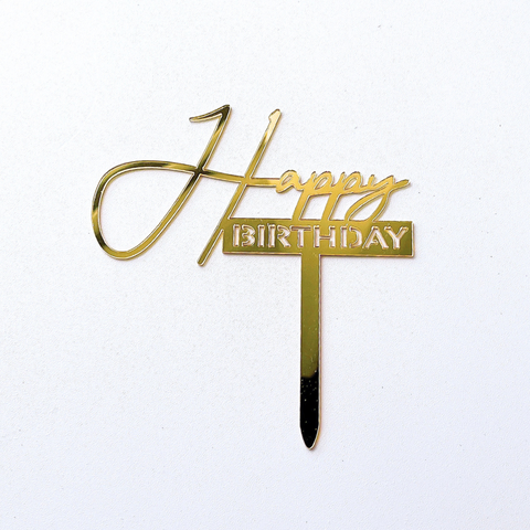 Topper mica HPBD màu VÀNG chữ Happy nghiêng ( chữ H to mới )