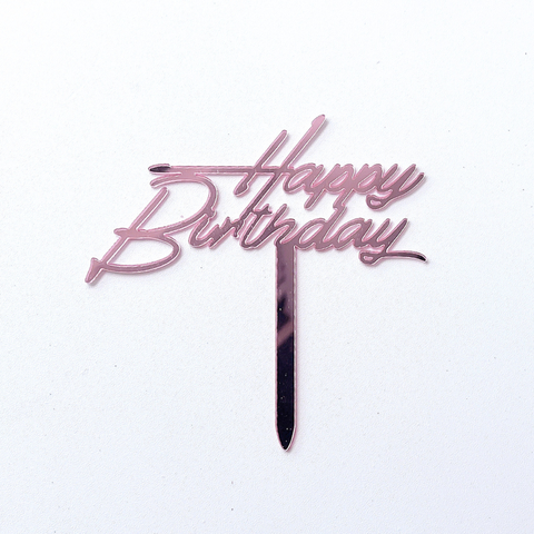 Topper mica HPBD màu HỒNG chữ HB to nghiêng nét nhỏ