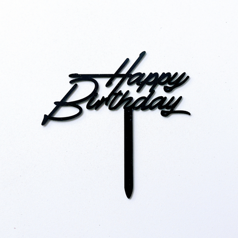 Topper mica HPBD màu ĐEN chữ HB to nghiêng nét nhỏ