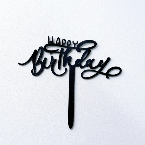 Topper mica HPBD màu ĐEN chữ uốn lượn gạch chân