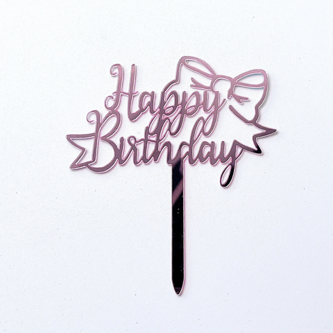 Topper mica HPBD màu HỒNG + NƠ lệch