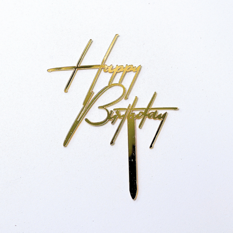 Topper mica HPBD màu VÀNG chữ nghiêng HB dài